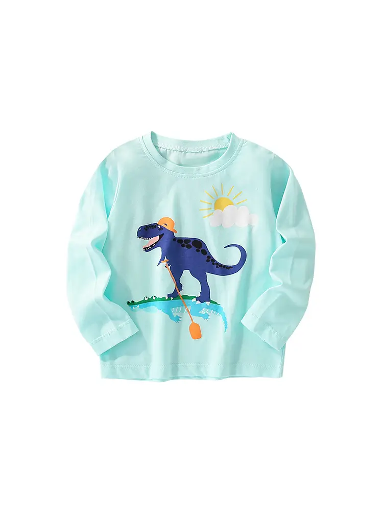 European American Boys Dinosaur Print Long Sleeve T-Shirt Pure Cotton Autumn 2023 - Image 7