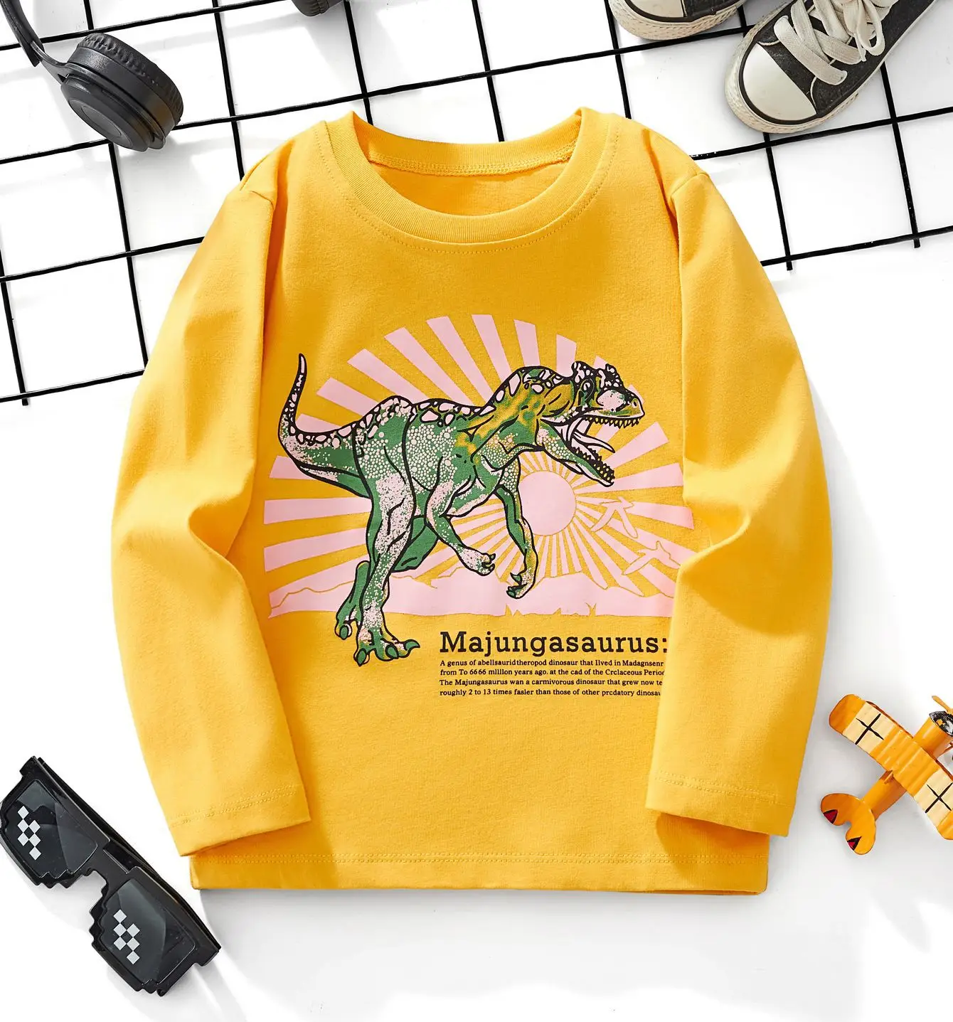 European American Boys Dinosaur Print Long Sleeve T-Shirt Pure Cotton Autumn 2023 - Image 2