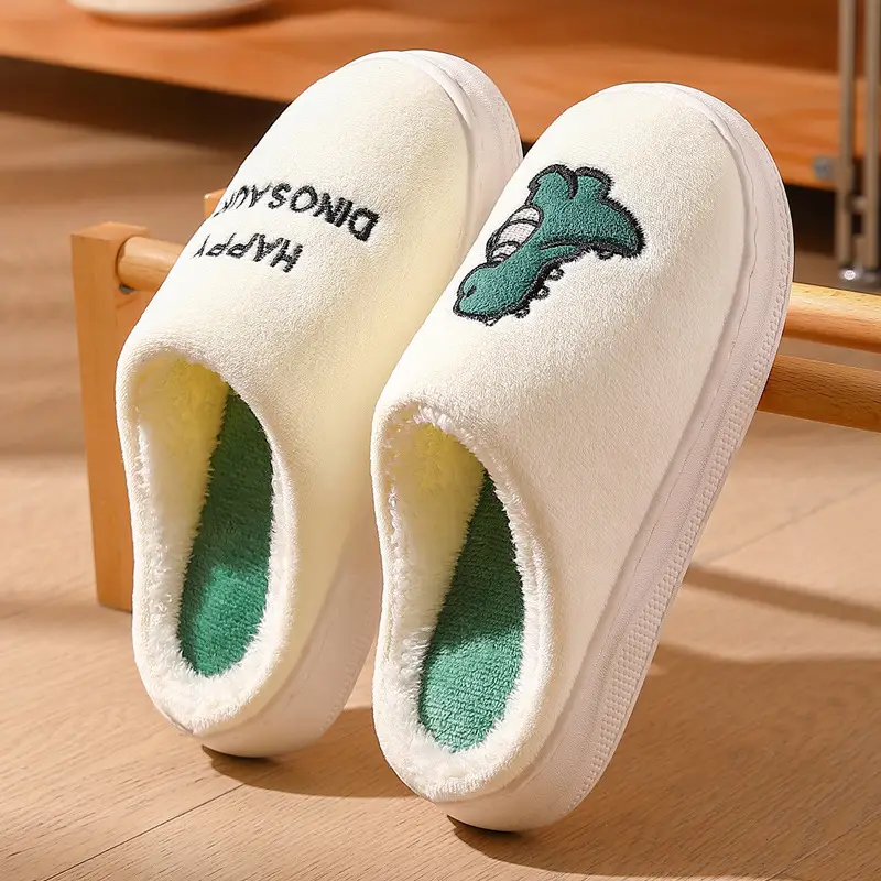 Home Cotton Slippers for Women Winter Cartoon Bear Embroidered Plush Warm Men's Indoor Home Wool Slippers for Men Wholesale - Image 13