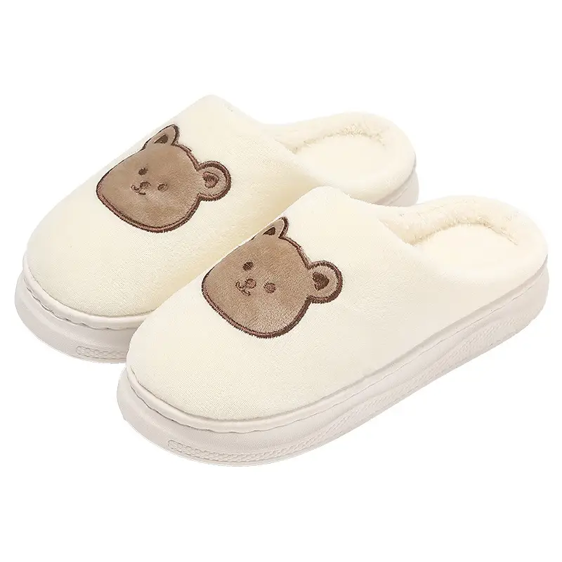 Home Cotton Slippers for Women Winter Cartoon Bear Embroidered Plush Warm Men's Indoor Home Wool Slippers for Men Wholesale - Image 15