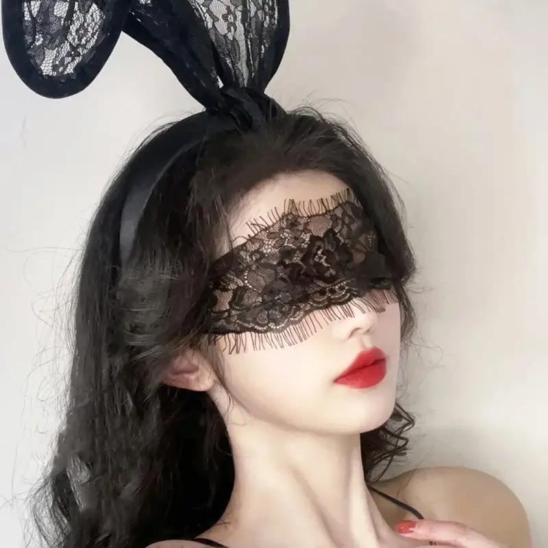 Black Lace Masquerade Cat Headband for Halloween Party