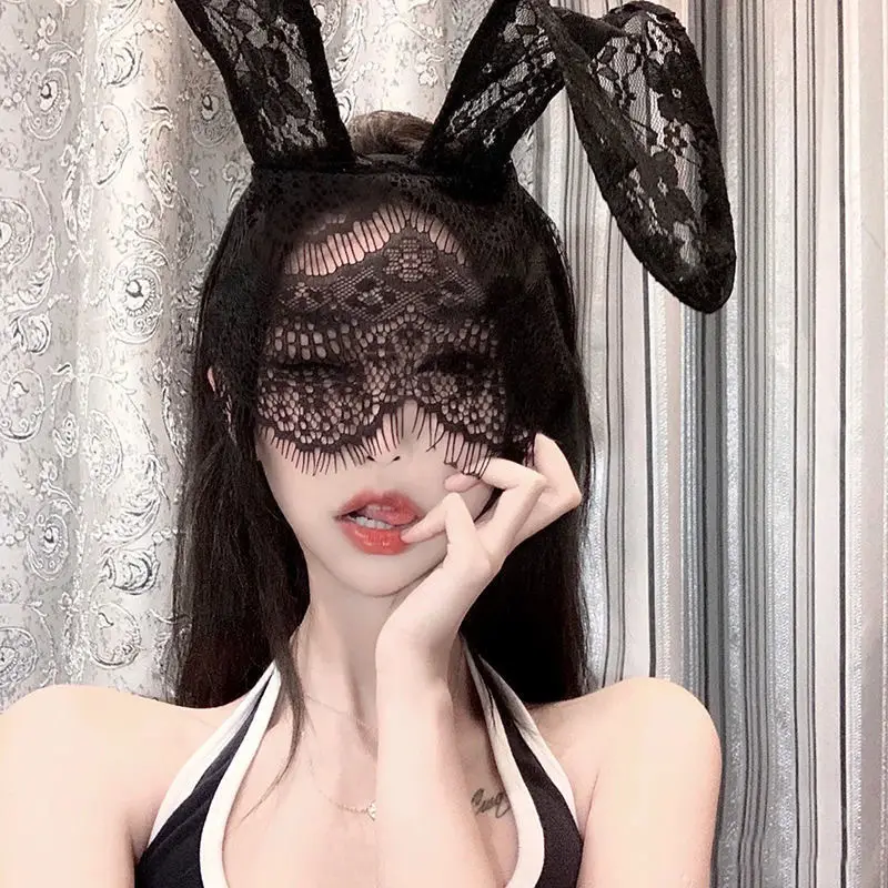 Black Lace Masquerade Cat Headband for Halloween Party