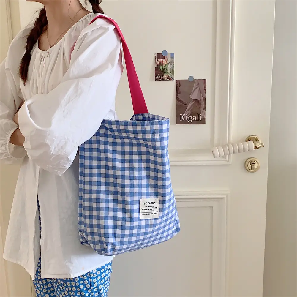 Women Plaid Canvas Shoulder Bag 2023 College Art Commute - Image 7