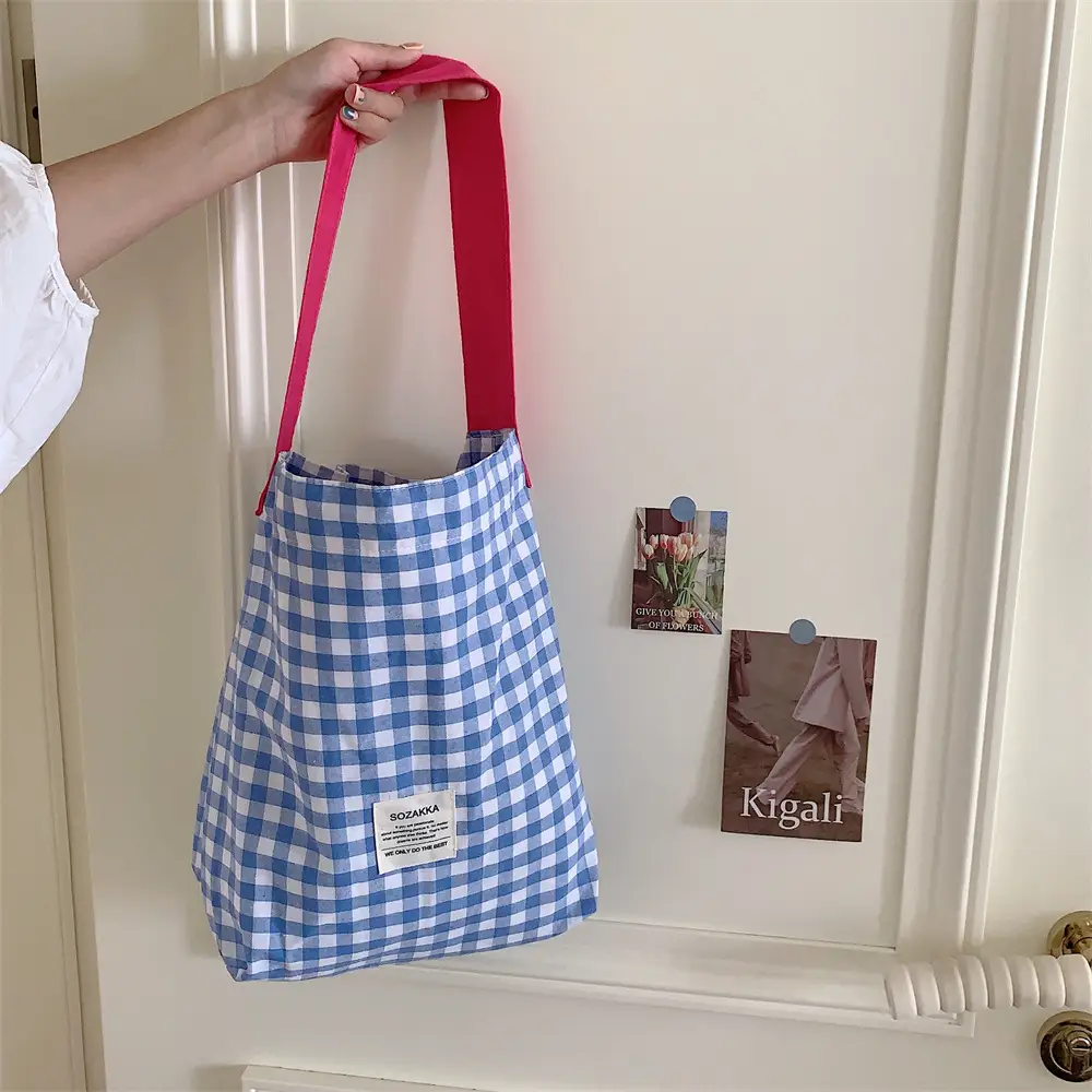 Women Plaid Canvas Shoulder Bag 2023 College Art Commute - Image 2