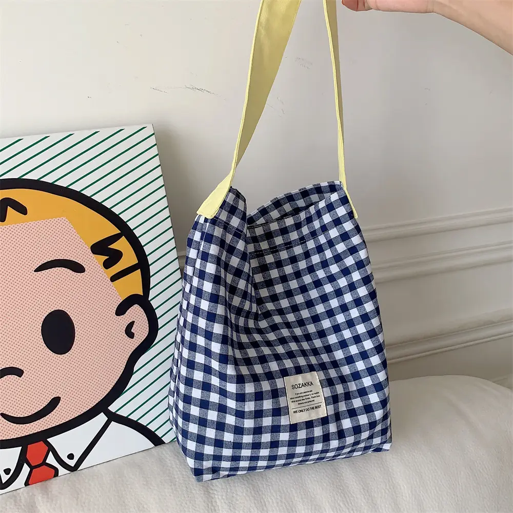 Women Plaid Canvas Shoulder Bag 2023 College Art Commute - Image 3