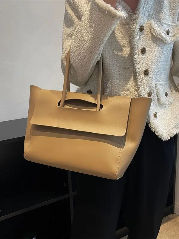 Korean Style Leather Tote Bag Brown Large Capacity