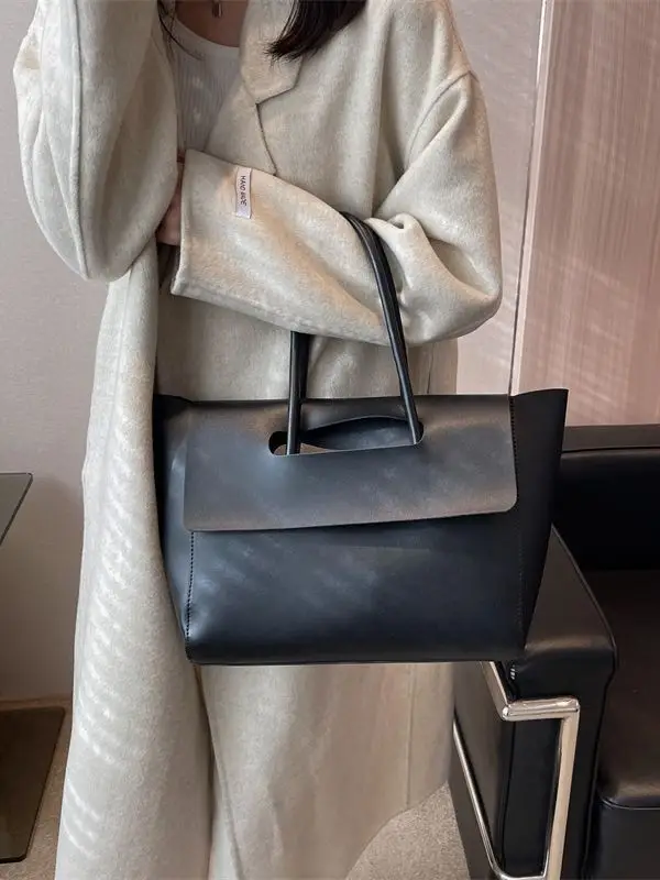 Korean Style Leather Tote Bag Brown Large Capacity