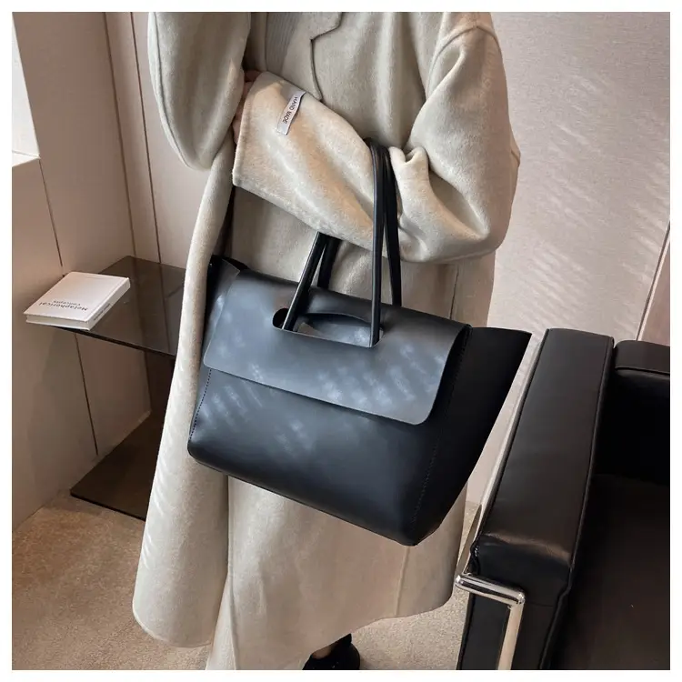 Korean Style Leather Tote Bag Brown Large Capacity — feature 11