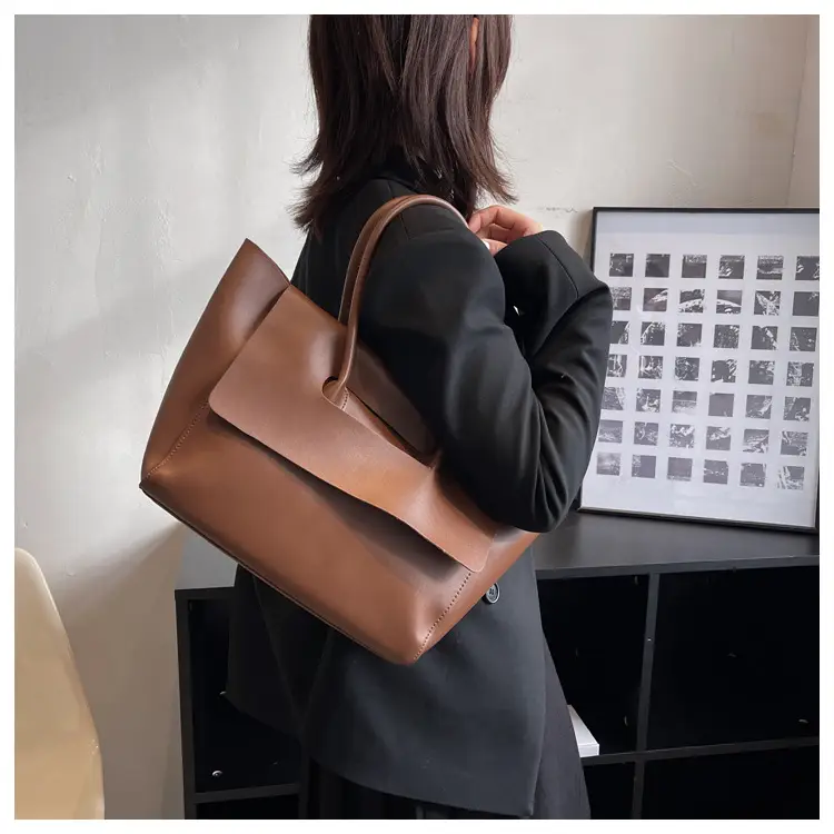 Korean Style Leather Tote Bag Brown Large Capacity — feature 16