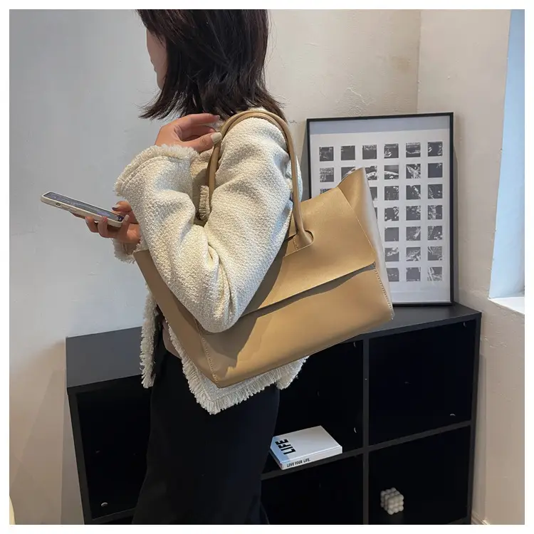 Korean Style Leather Tote Bag Brown Large Capacity — feature 20