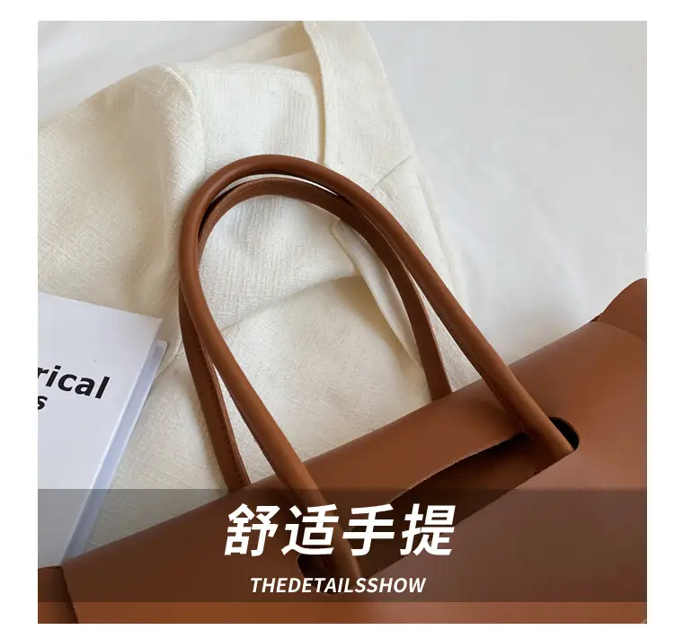 Korean Style Leather Tote Bag Brown Large Capacity — feature 3
