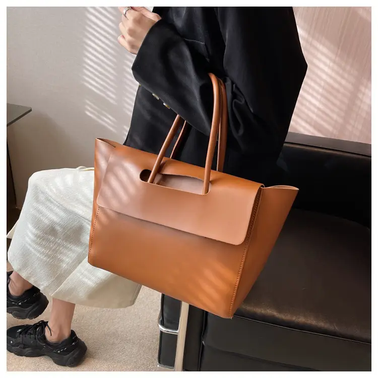 Korean Style Leather Tote Bag Brown Large Capacity — feature 6