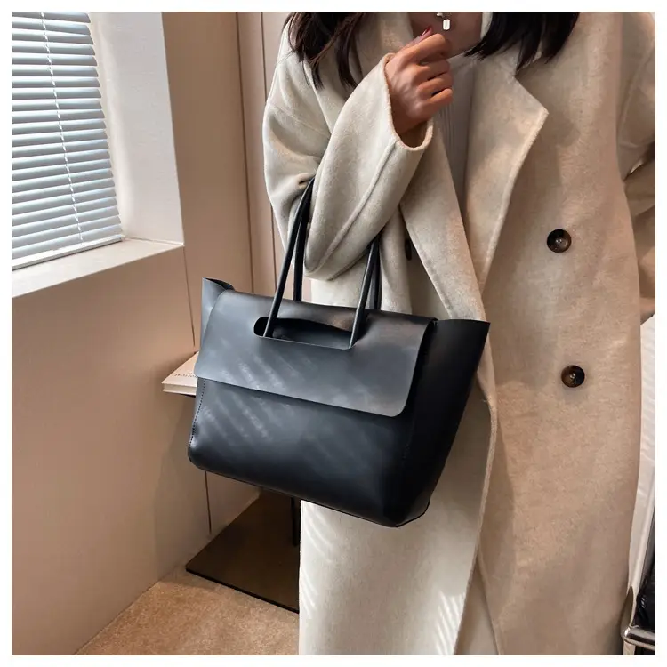 Korean Style Leather Tote Bag Brown Large Capacity — feature 9