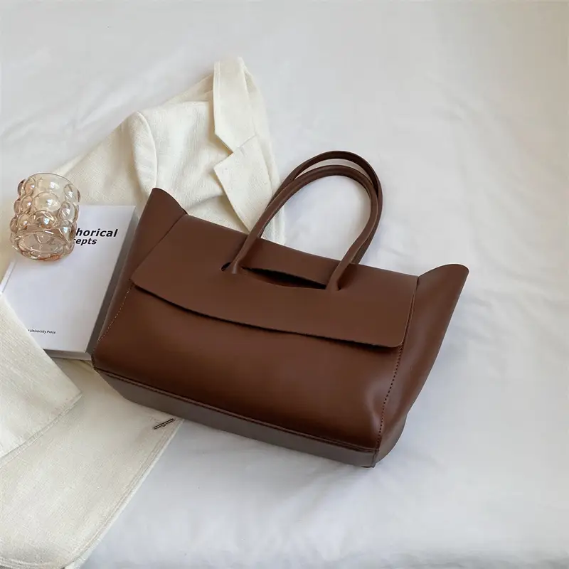 Korean Style Leather Tote Bag Brown Large Capacity