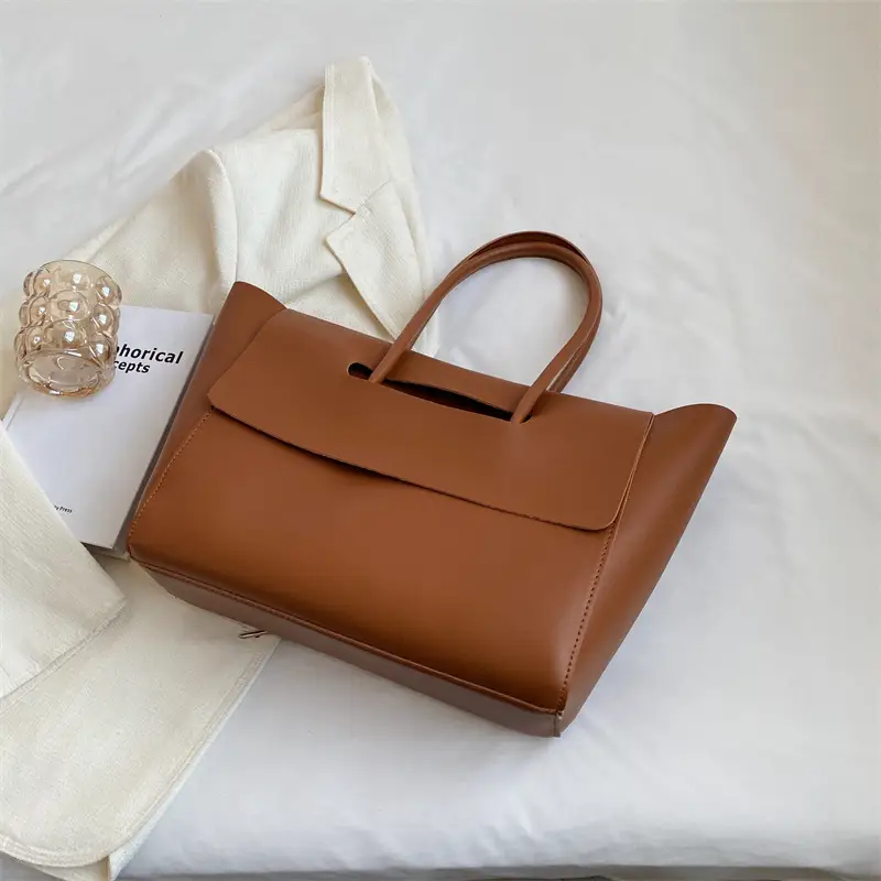 Korean Style Leather Tote Bag Brown Large Capacity