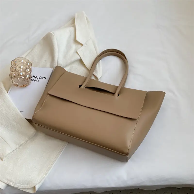 Korean Style Leather Tote Bag Brown Large Capacity