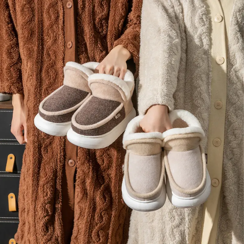 Cotton-padded slippers with heel winter warm thick-soled drooping feeling indoor home couple fleece-lined thickened Autumn lunar November cotton-padded shoes - Image 6