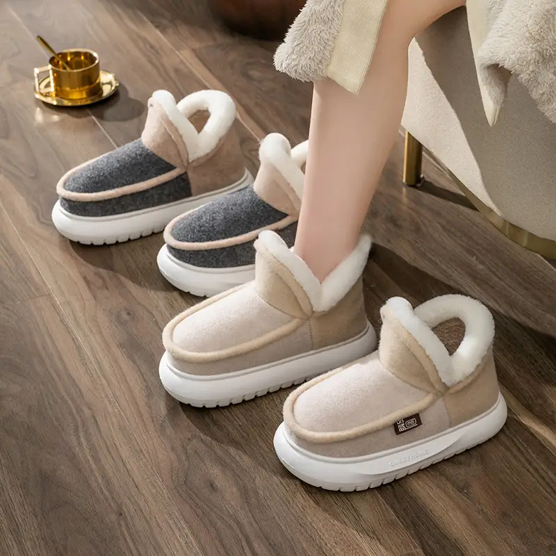 Cotton-padded slippers with heel winter warm thick-soled drooping feeling indoor home couple fleece-lined thickened Autumn lunar November cotton-padded shoes - Image 8