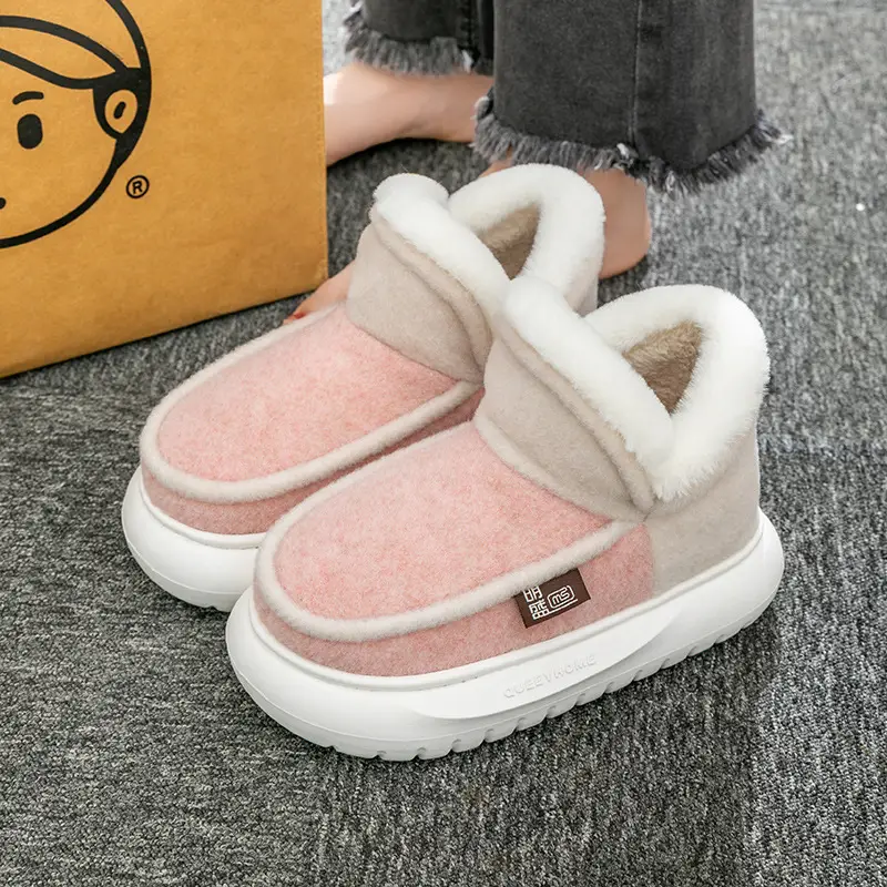 Cotton-padded slippers with heel winter warm thick-soled drooping feeling indoor home couple fleece-lined thickened Autumn lunar November cotton-padded shoes - Image 2