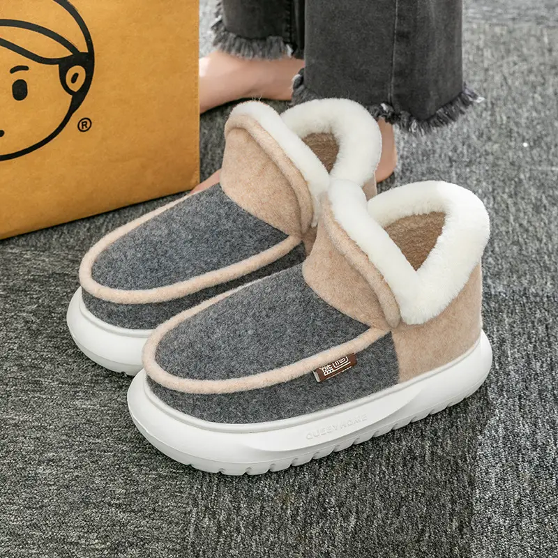 Cotton-padded slippers with heel winter warm thick-soled drooping feeling indoor home couple fleece-lined thickened Autumn lunar November cotton-padded shoes - Image 4