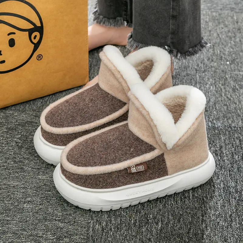 Cotton-padded slippers with heel winter warm thick-soled drooping feeling indoor home couple fleece-lined thickened Autumn lunar November cotton-padded shoes - Image 5