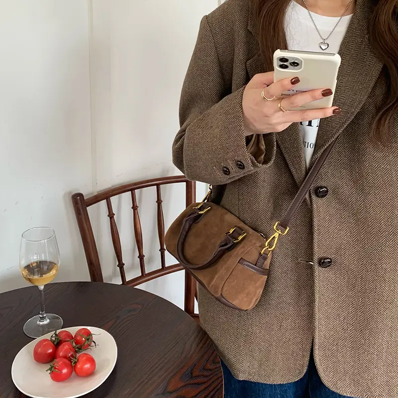 Korean Style Suede Shoulder Crossbody Bag Brown — feature 10