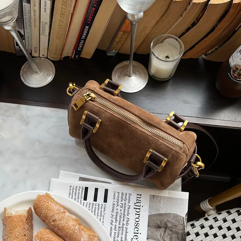 Korean Style Suede Shoulder Crossbody Bag Brown — feature 13