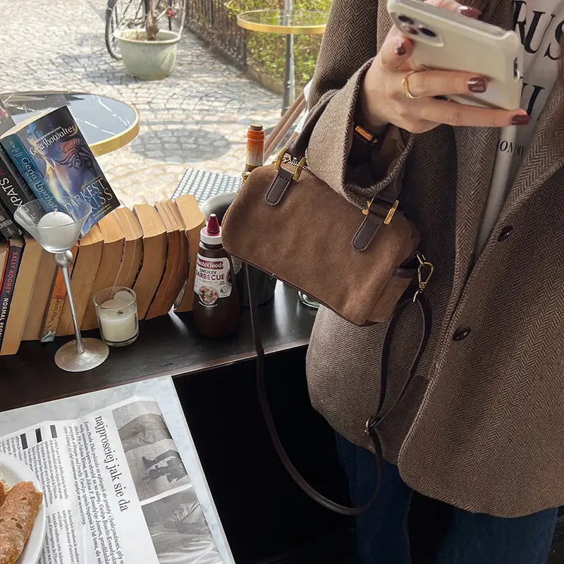 Korean Style Suede Shoulder Crossbody Bag Brown — feature 14
