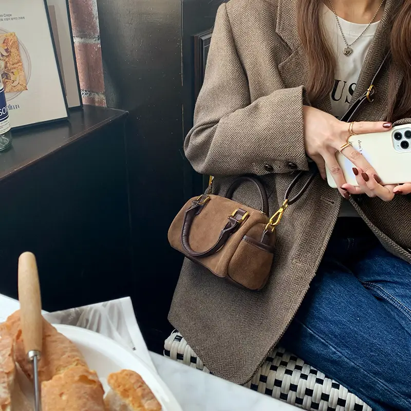 Korean Style Suede Shoulder Crossbody Bag Brown — feature 15