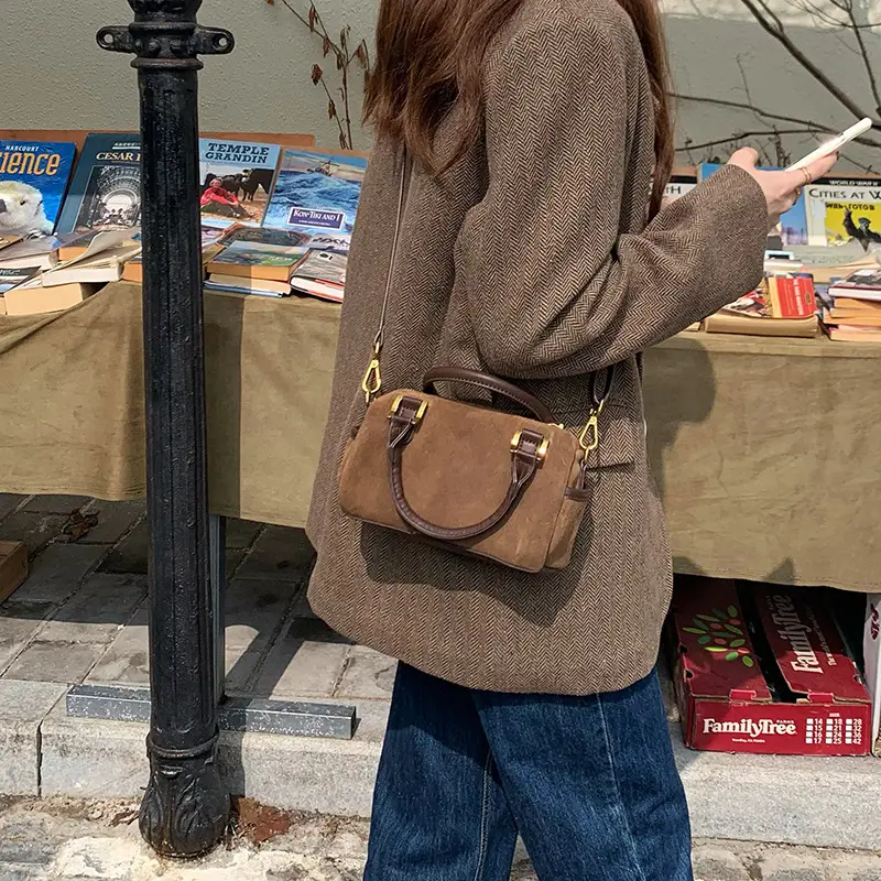 Korean Style Suede Shoulder Crossbody Bag Brown — feature 16