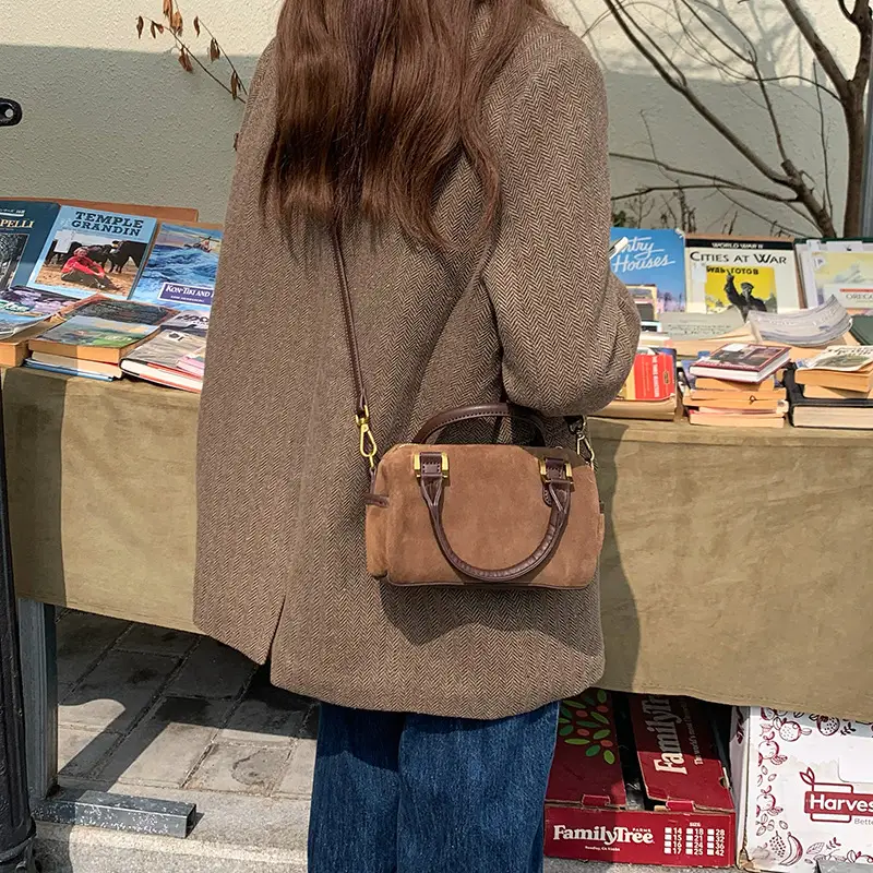 Korean Style Suede Shoulder Crossbody Bag Brown — feature 17