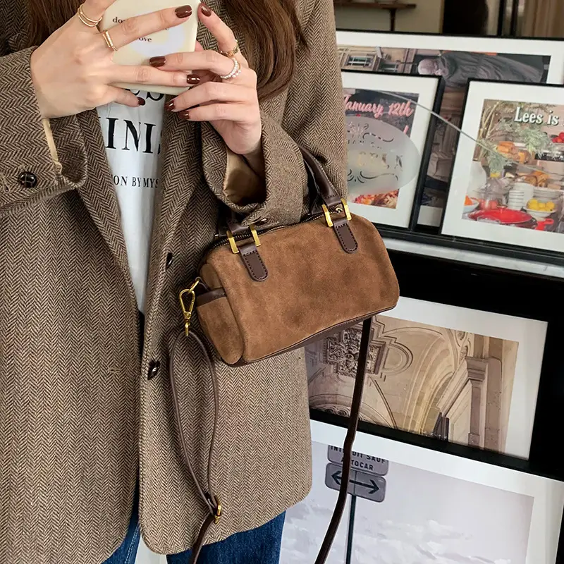 Korean Style Suede Shoulder Crossbody Bag Brown — feature 3
