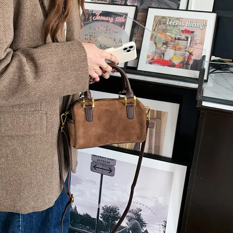 Korean Style Suede Shoulder Crossbody Bag Brown — feature 4