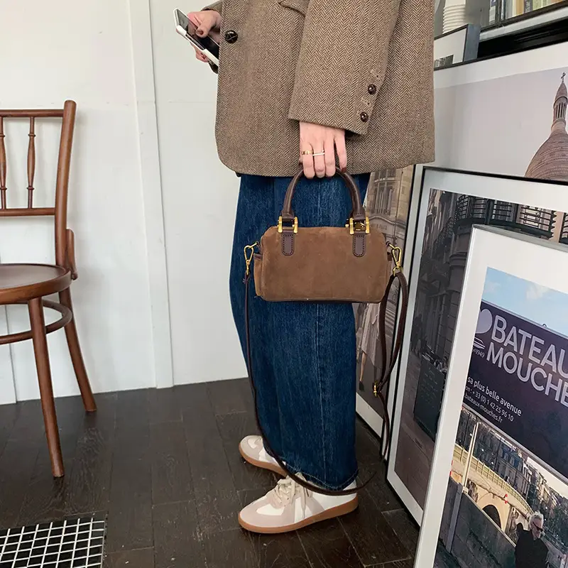 Korean Style Suede Shoulder Crossbody Bag Brown — feature 5
