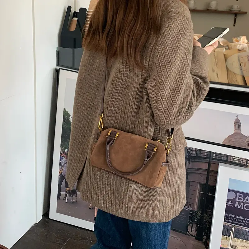 Korean Style Suede Shoulder Crossbody Bag Brown — feature 6