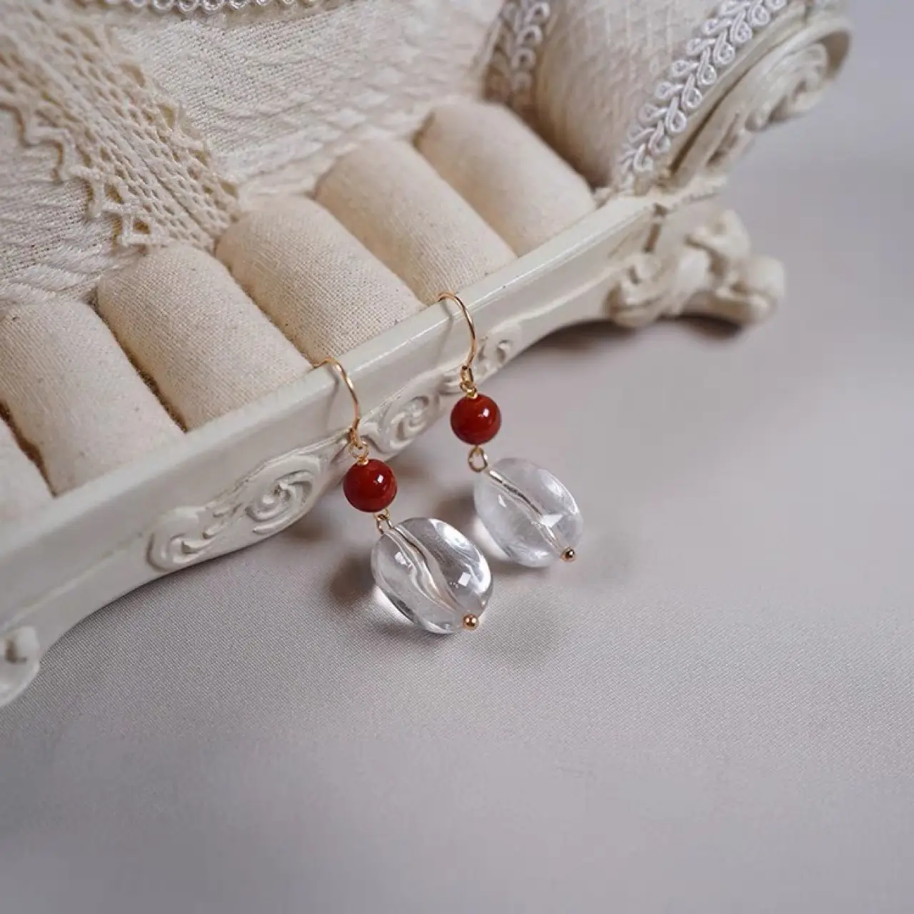 Retro Crystal Earrings with Red Stone & Gold Plated - Image 2
