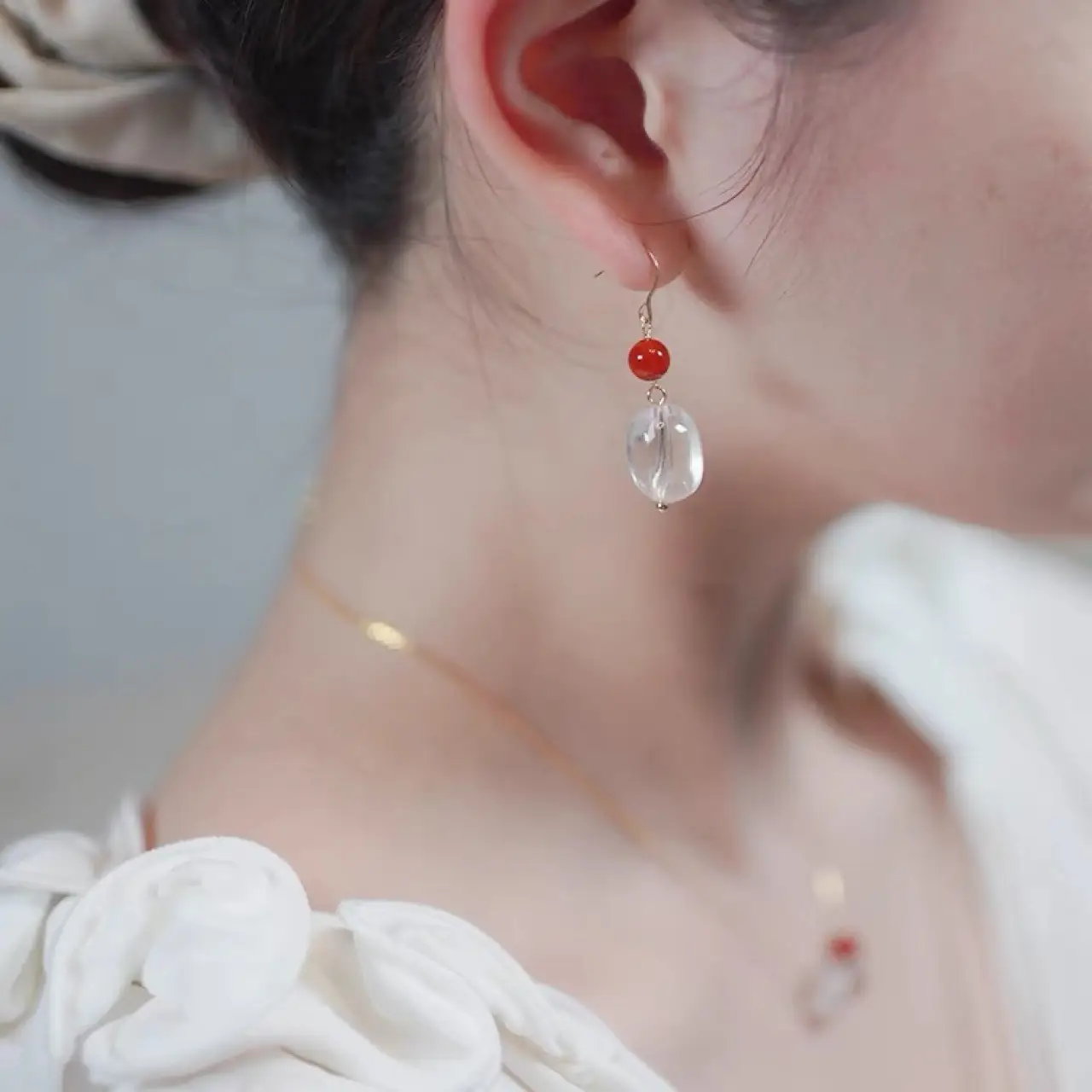 Retro Crystal Earrings with Red Stone & Gold Plated - Image 4