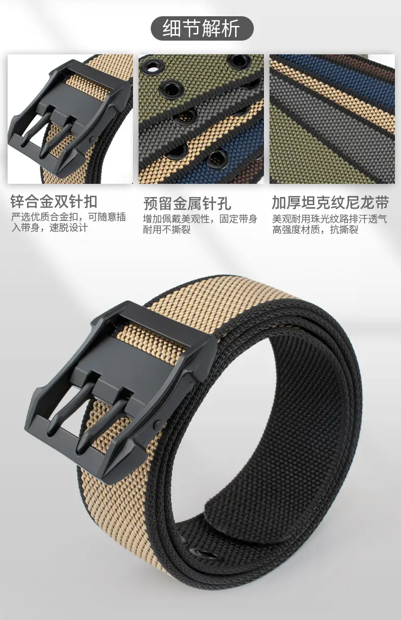 Men's Nylon Belt with Double Pin Buckle Black β feature 3