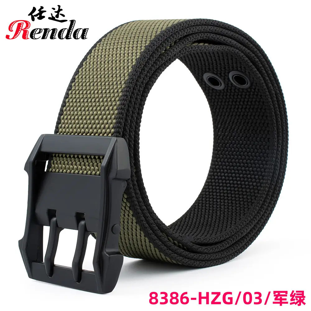 Men's Nylon Belt with Double Pin Buckle Black - Image 3