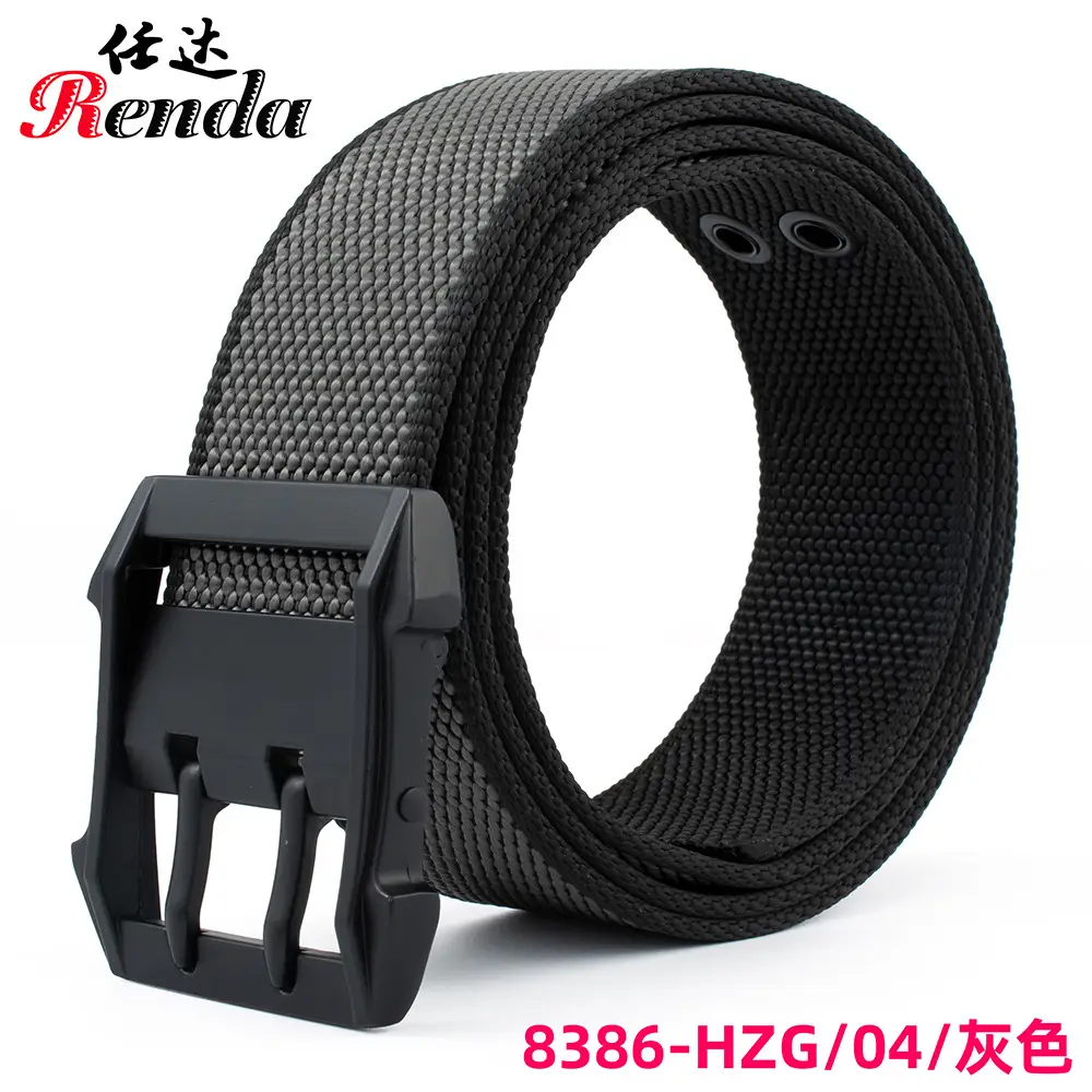 Men's Nylon Belt with Double Pin Buckle Black - Image 4