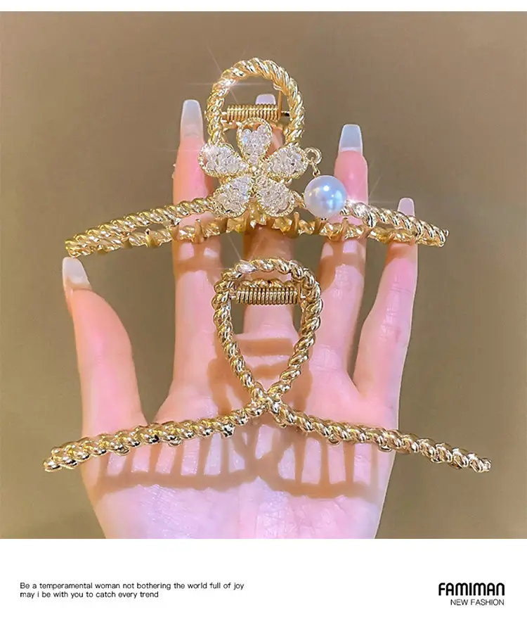 Gold Pearl Hair Clip for Women Large Size — feature 10