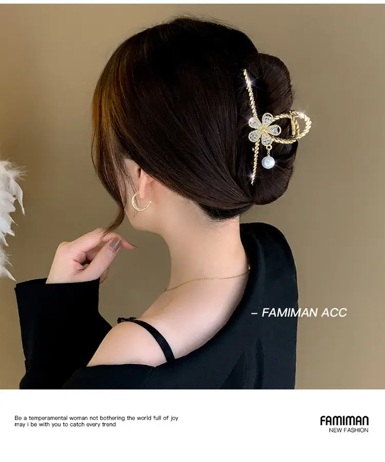 Gold Pearl Hair Clip for Women Large Size — feature 11