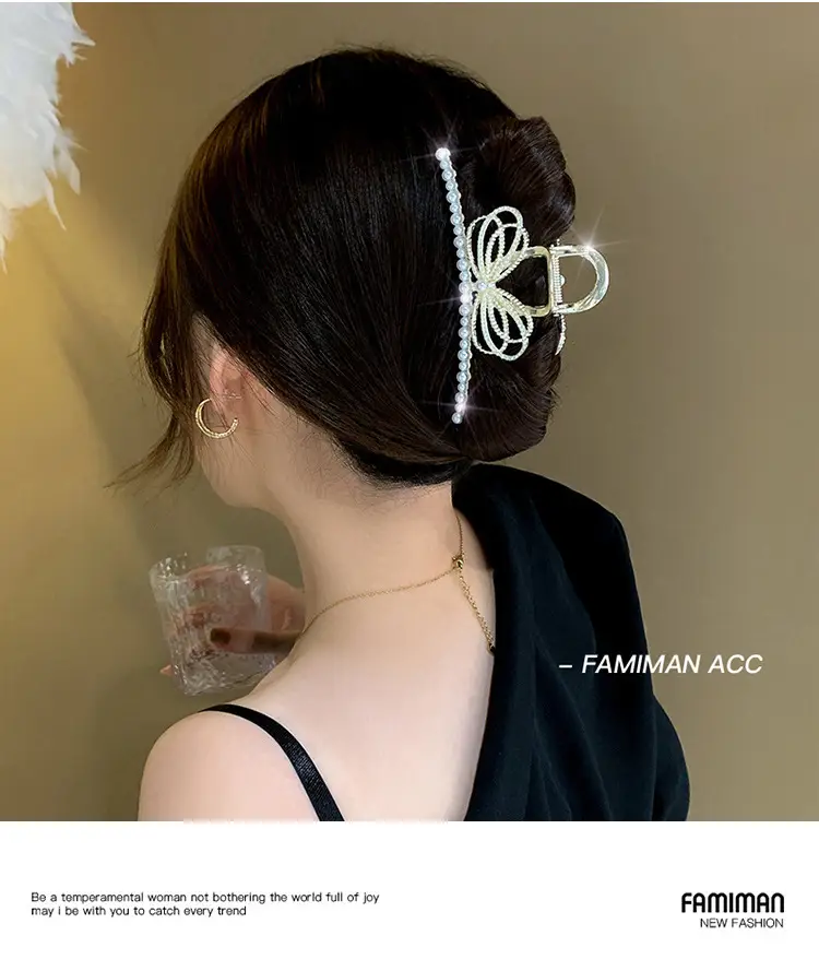 Gold Pearl Hair Clip for Women Large Size — feature 9