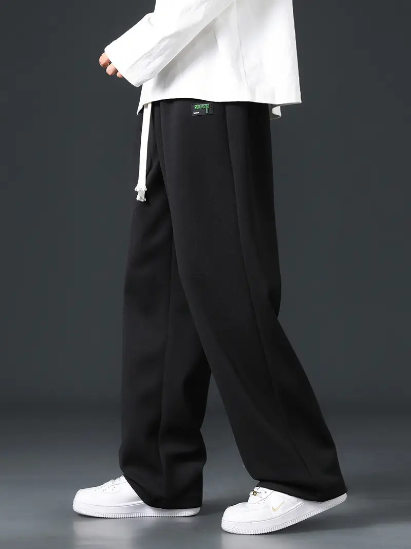 Men's Grey Wide Leg Sweatpants with White Sneakers - Image 5