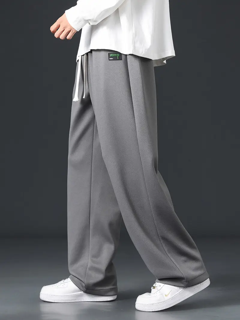 Men's Grey Wide Leg Sweatpants with White Sneakers - Image 6