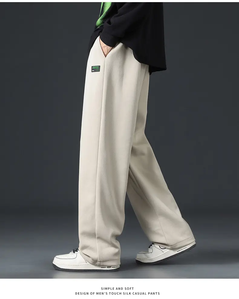 Men's Grey Wide Leg Sweatpants with White Sneakers — feature 11
