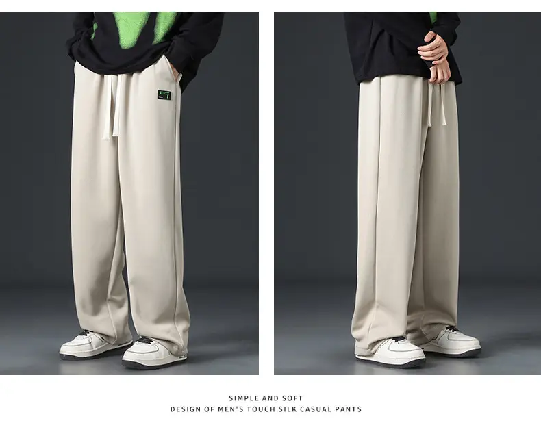 Men's Grey Wide Leg Sweatpants with White Sneakers — feature 12
