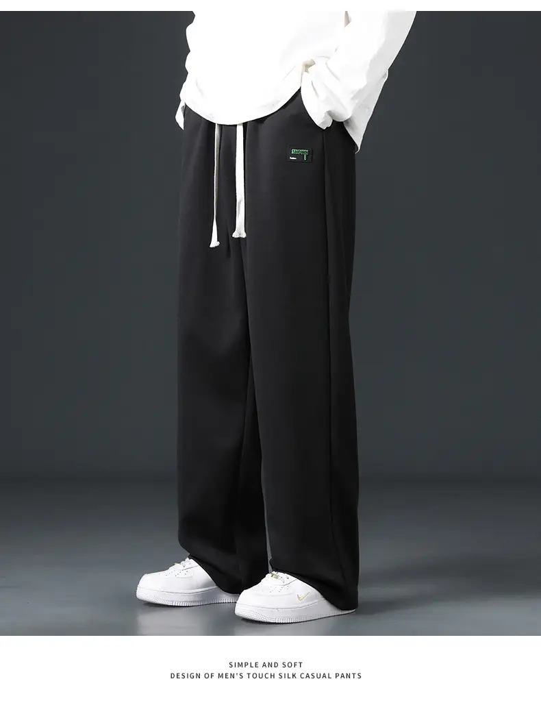 Men's Grey Wide Leg Sweatpants with White Sneakers — feature 13