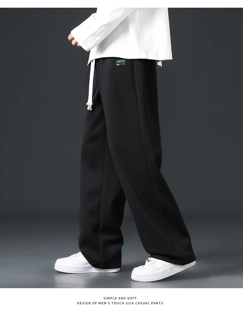 Men's Grey Wide Leg Sweatpants with White Sneakers — feature 14