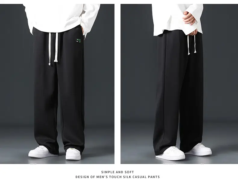 Men's Grey Wide Leg Sweatpants with White Sneakers — feature 15